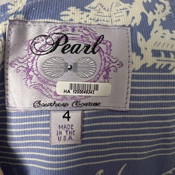 Pearl Southern Couture Sz 4 Marcella Asian Print Dress Lace Up Back Blue - Picture 9 of 10